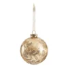 Gold Glitter Leaves Glass Christmas Tree Bauble