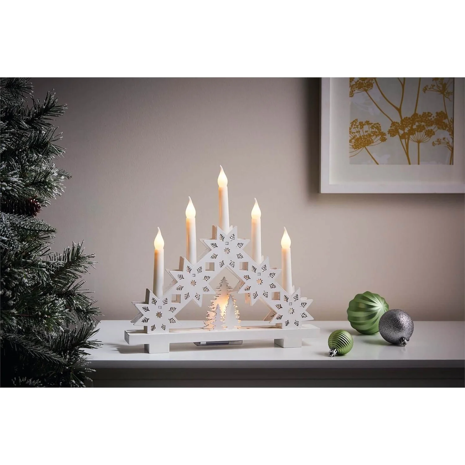 5 LED White Star Christmas Candle Bridge (Battery Operated) 1 5 LED White Star Christmas Candle Bridge (Battery Operated)