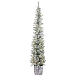 6ft Slim Flocked Pre-lit Potted Christmas Tree