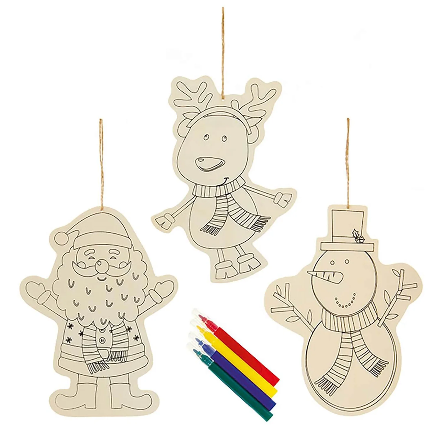 Wooden Colour In Christmas Character Tree Decorations - 3 Pack 1 Wooden Colour In Christmas Character Tree Decorations - 3 Pack