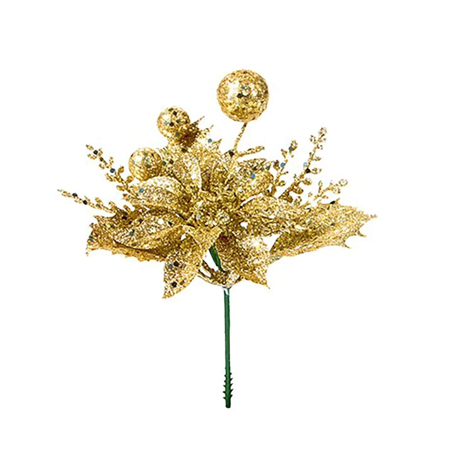 Gold Poinsettia Pick - 18cm 1 Gold Poinsettia Pick - 18cm