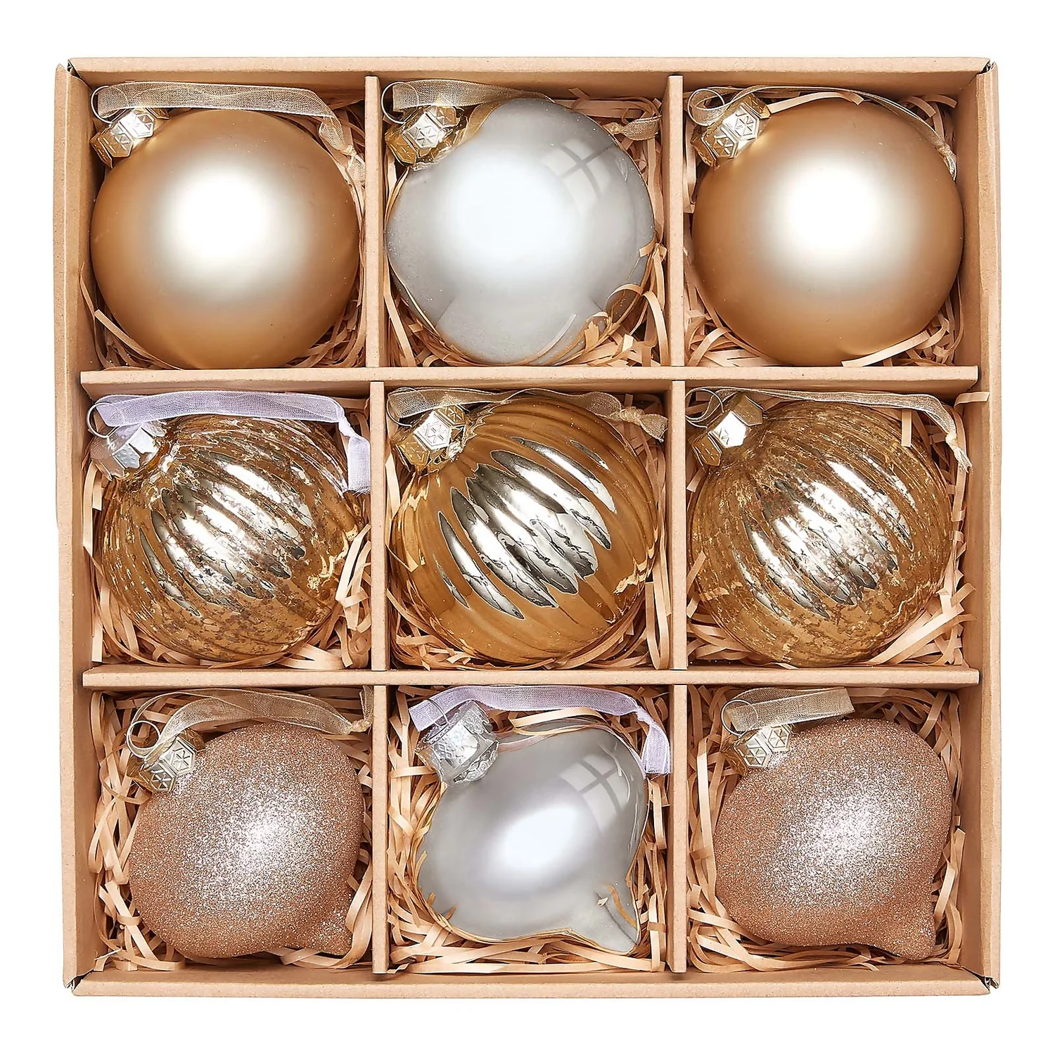 Gold Glass Christmas Tree Baubles - 9 Pack 1 Gold Glass Christmas Tree Baubles - 9 Pack