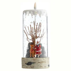 Santa With Reindeer Light Up Glass Christmas Decoration (Battery Operated)