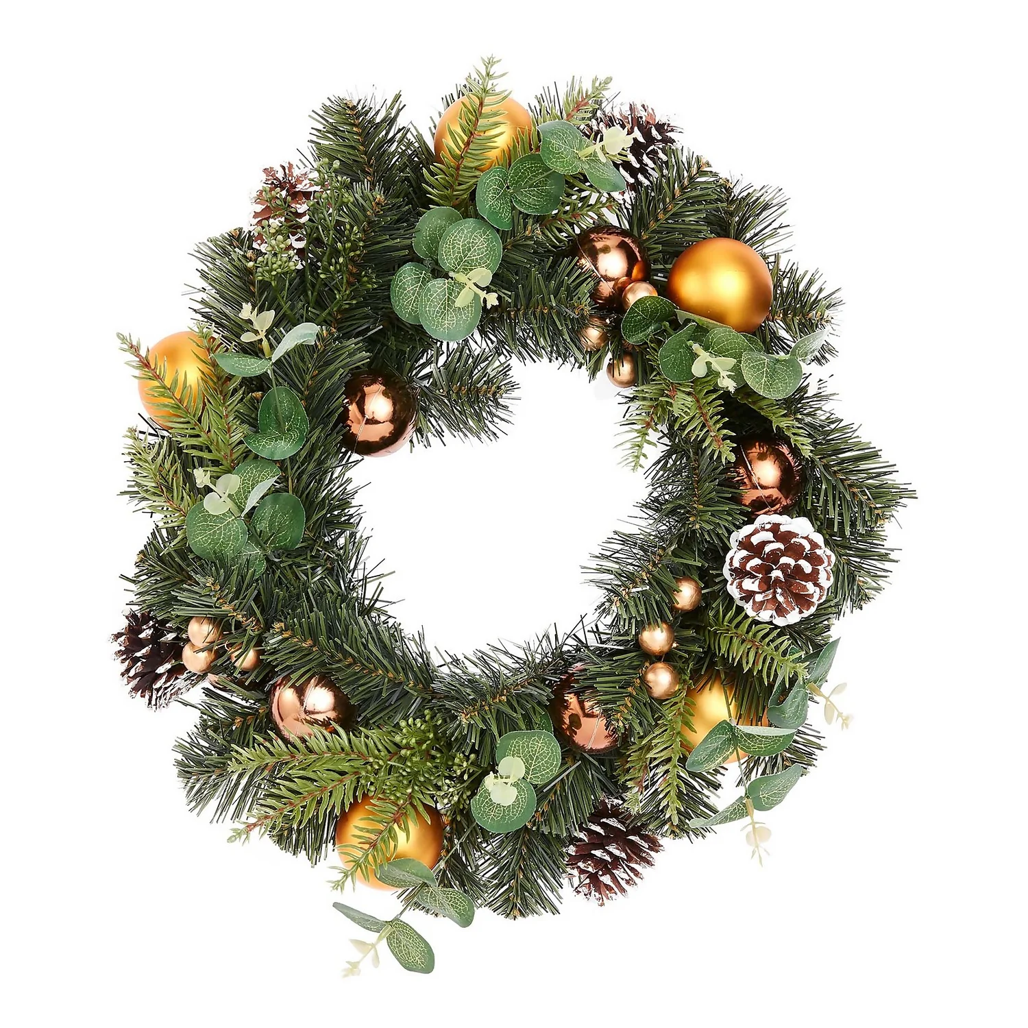 Natural Foliage With Bronze Baubles Christmas Wreath - 50cm 1 Natural Foliage With Bronze Baubles Christmas Wreath - 50cm