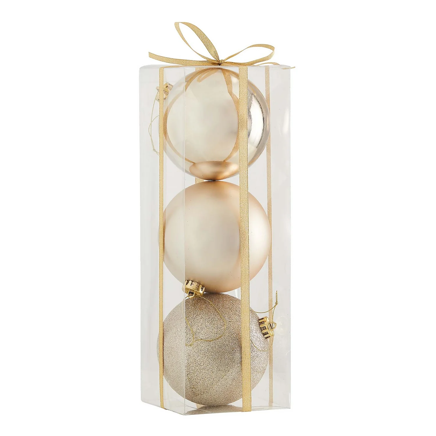 Large Champagne Shatterproof Christmas Tree Bauble - Pack Of 3 1 Large Champagne Shatterproof Christmas Tree Bauble - Pack Of 3