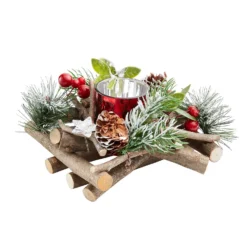 Red Berry & Willow Tabletop Christmas Candle Holder - 15cm