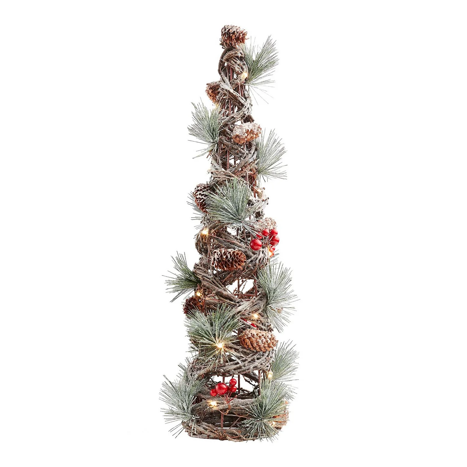 Red Berry & Cone Christmas Tree Decoration With Lights - 55cm 1 Red Berry & Cone Christmas Tree Decoration With Lights - 55cm