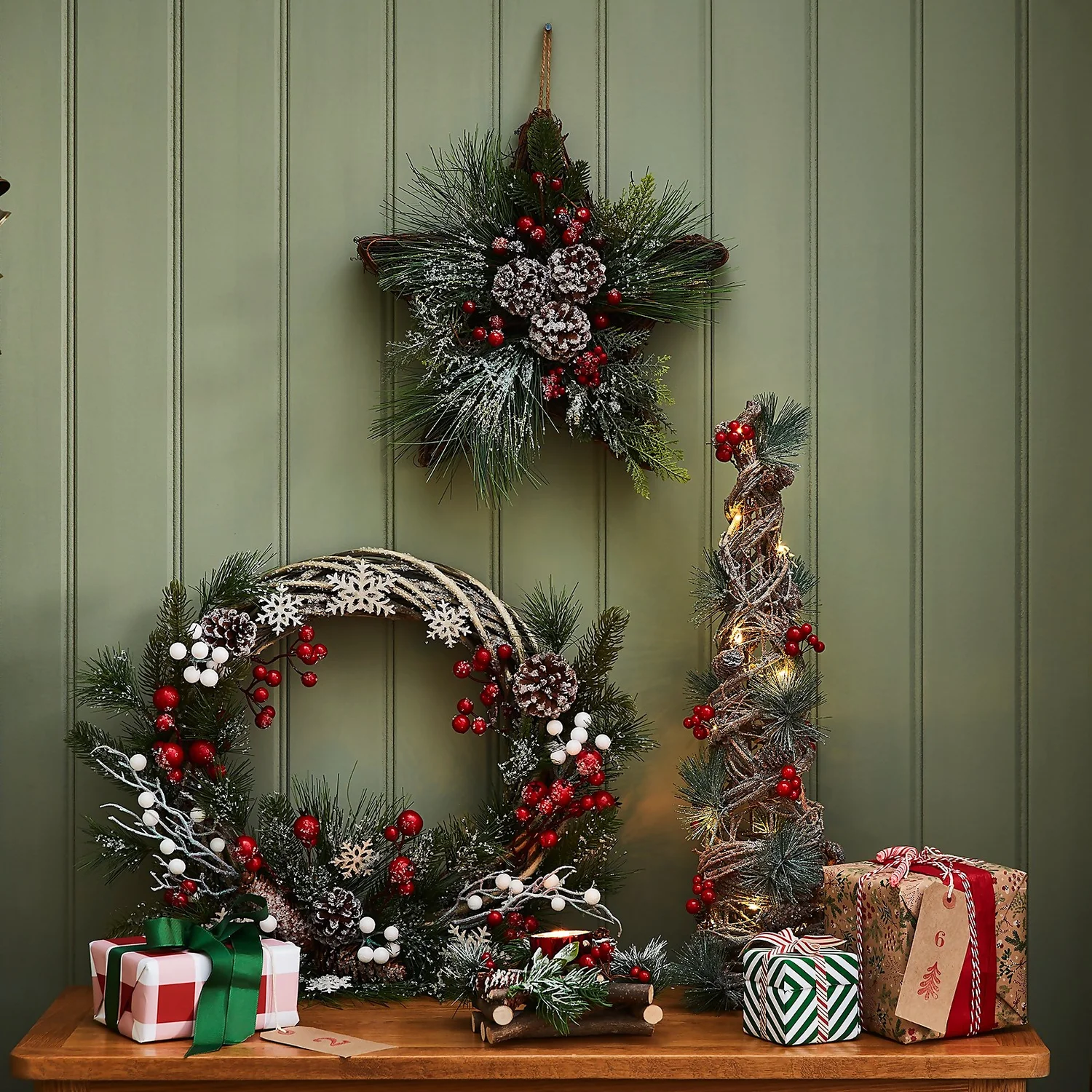 Red Berry & Cone Christmas Tree Decoration With Lights - 55cm 2 Red Berry & Cone Christmas Tree Decoration With Lights - 55cm - Image 2