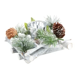 White Berry & Willow Tabletop Christmas Candle Holder - 15cm