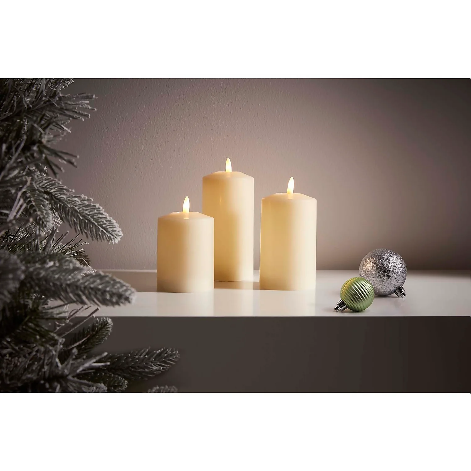 3 LED Christmas Pillar Candles - White (Battery Operated) 2 3 LED Christmas Pillar Candles - White (Battery Operated) - Image 2