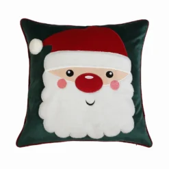 Father Christmas Cushion - Forest Green - 45x45cm
