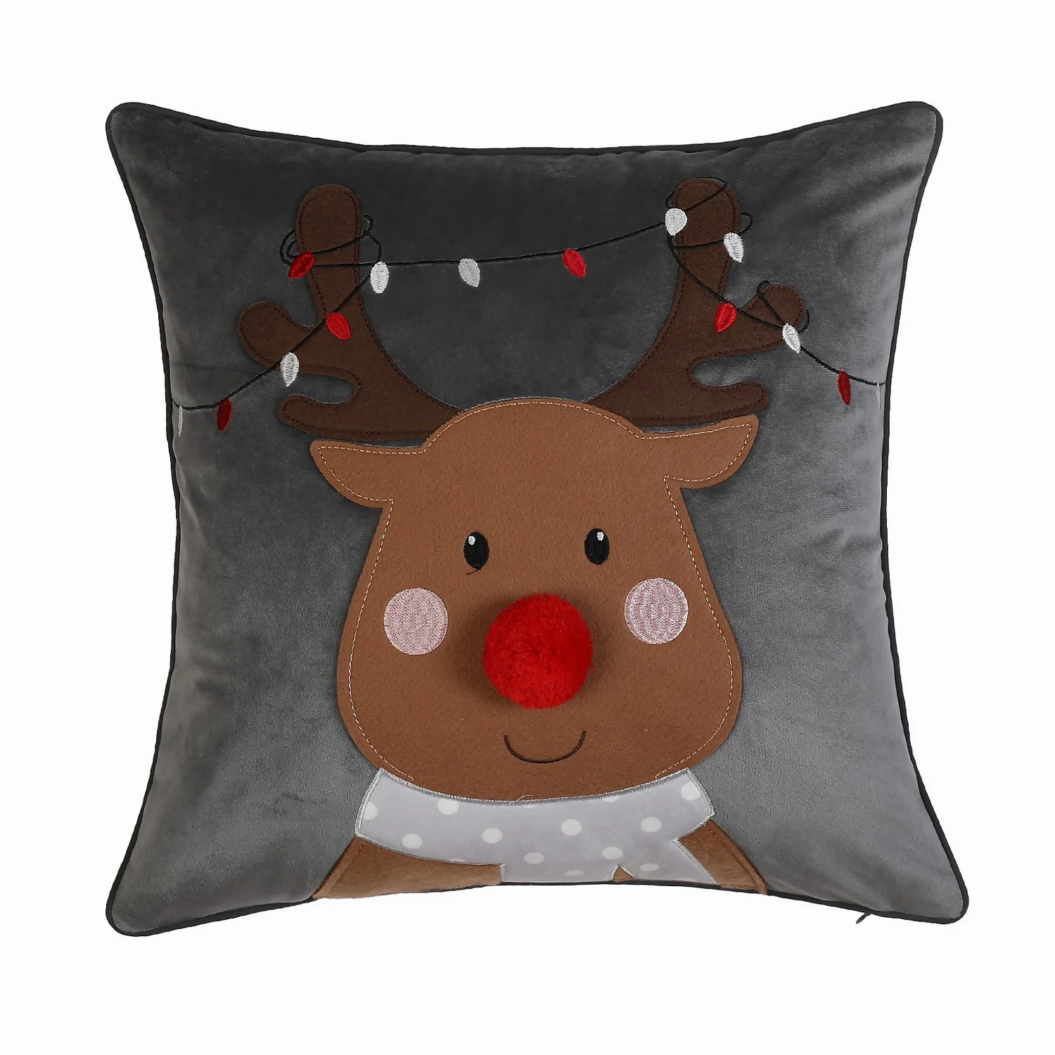 Reindeer Cushion With Pom Pom Nose - 45x45cm 1 Reindeer Cushion With Pom Pom Nose - 45x45cm