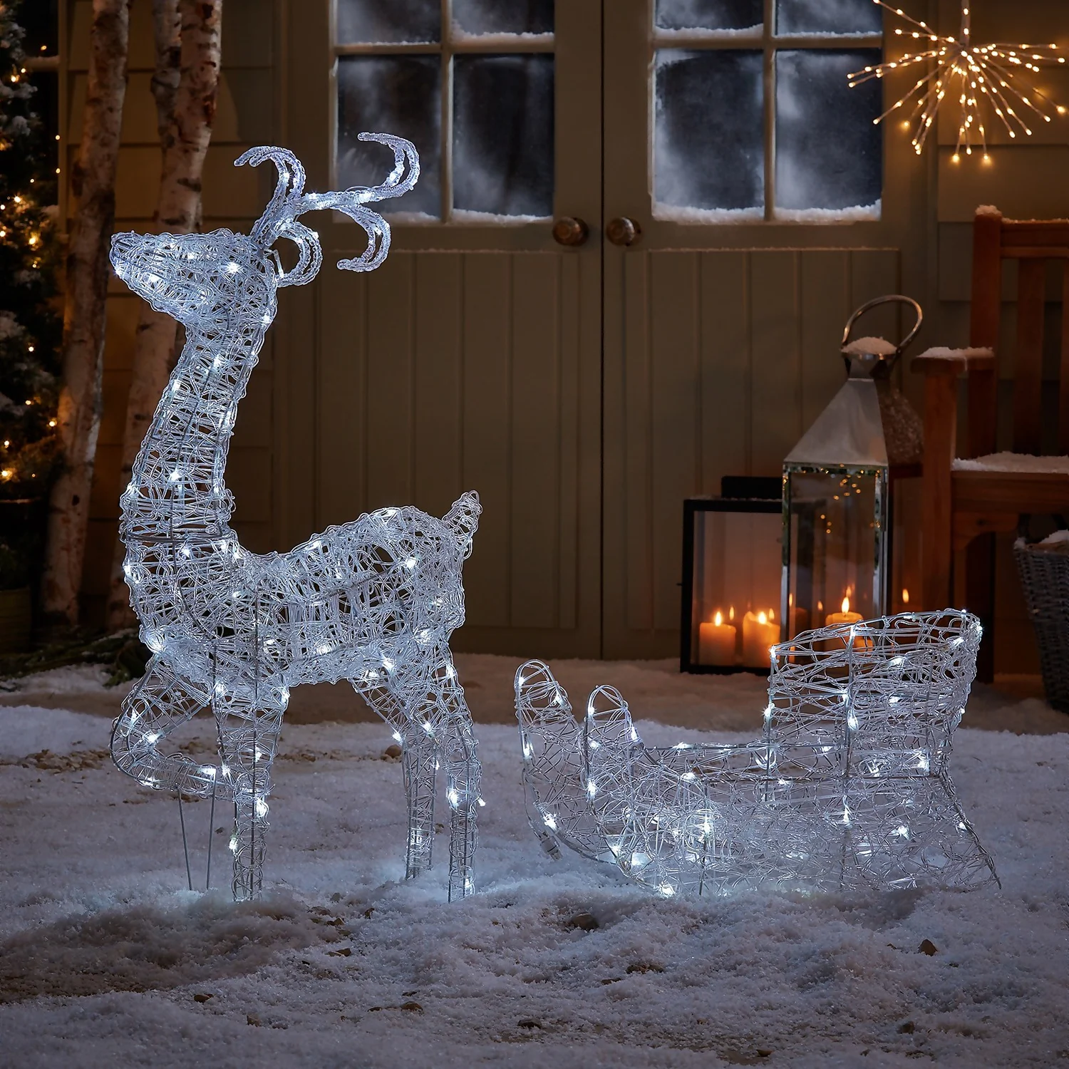 Acrylic 3D LED Reindeer & Sleigh 3-in-1 Outdoor Christmas Light - Warm & Cool White 2 Acrylic 3D LED Reindeer & Sleigh 3-in-1 Outdoor Christmas Light - Warm & Cool White - Image 2