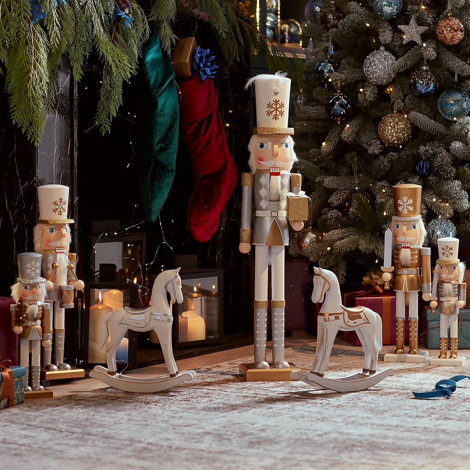 Silver Wooden Nutcracker Figure Christmas Decoration - 80cm 2 Silver Wooden Nutcracker Figure Christmas Decoration - 80cm - Image 2