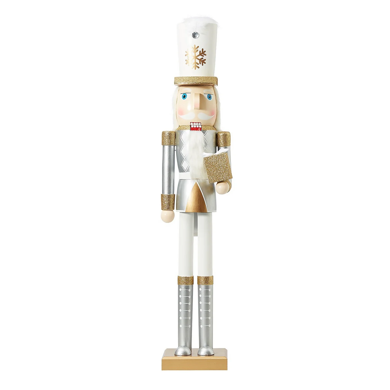 Silver Wooden Nutcracker Figure Christmas Decoration - 80cm 1 Silver Wooden Nutcracker Figure Christmas Decoration - 80cm