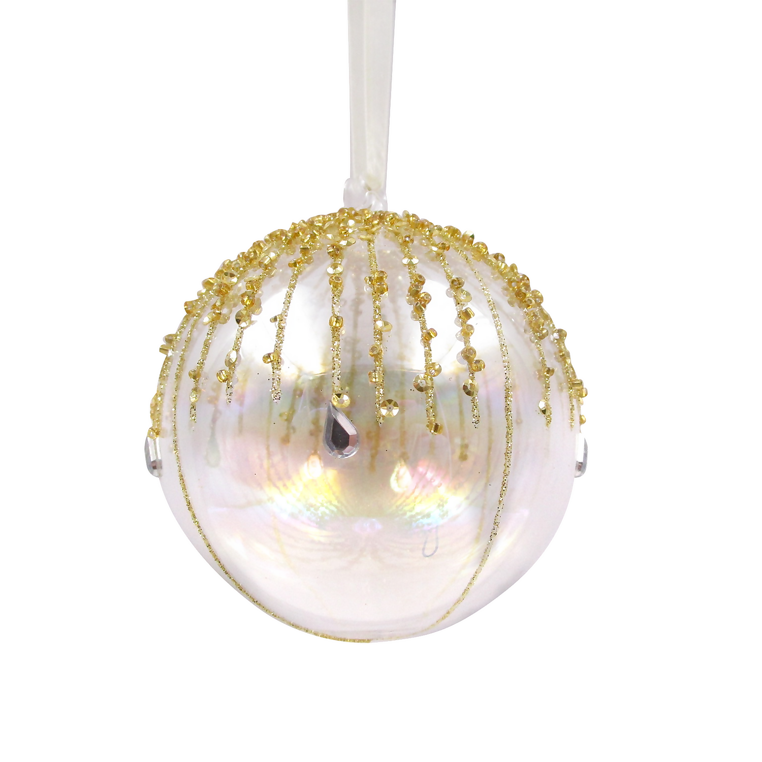 Gold Jewel Top Glass Christmas Tree Bauble - 90mm 1 Gold Jewel Top Glass Christmas Tree Bauble - 90mm