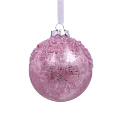 Mid Pink Beaded Satin Christmas Tree Bauble - 90mm