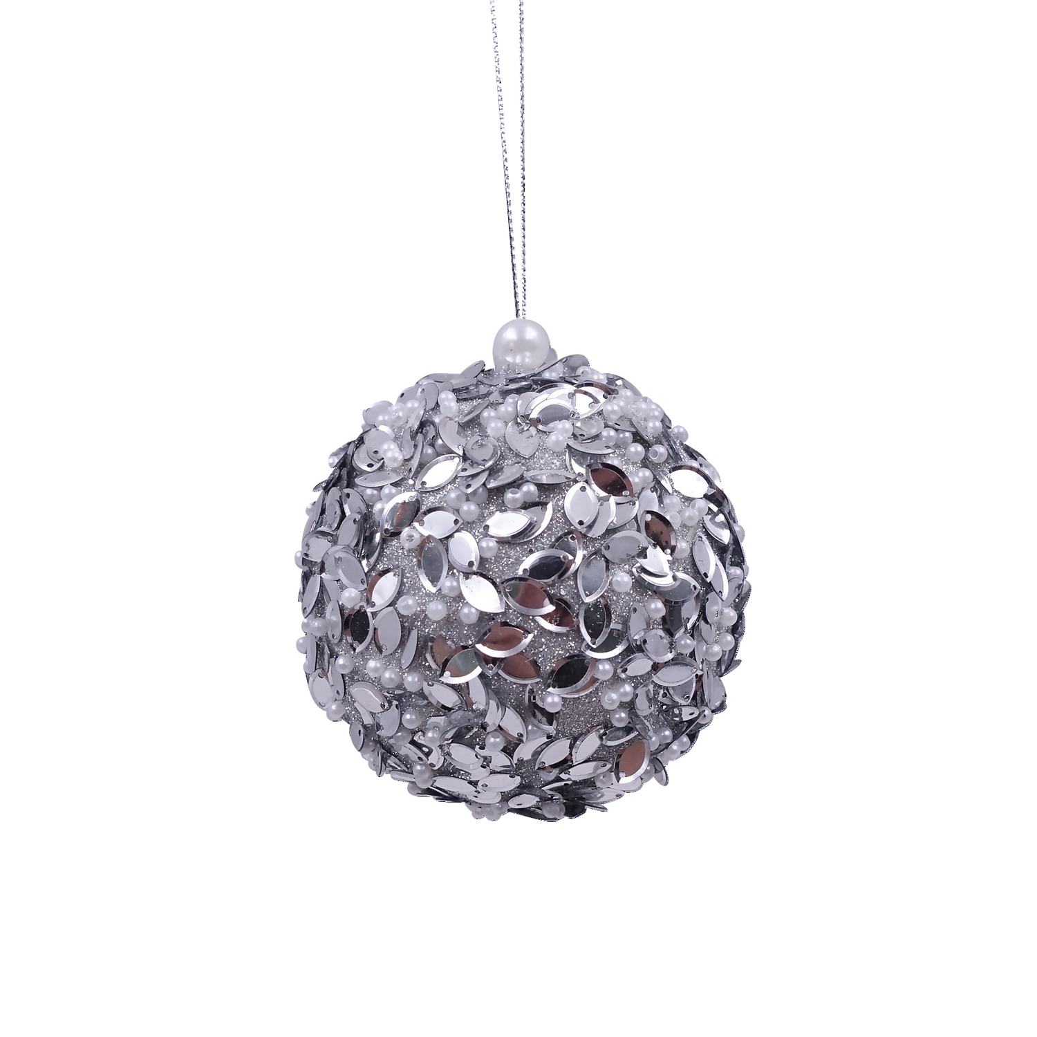 Silver Mirror Pearl Christmas Tree Bauble - 80mm 1 Silver Mirror Pearl Christmas Tree Bauble - 80mm