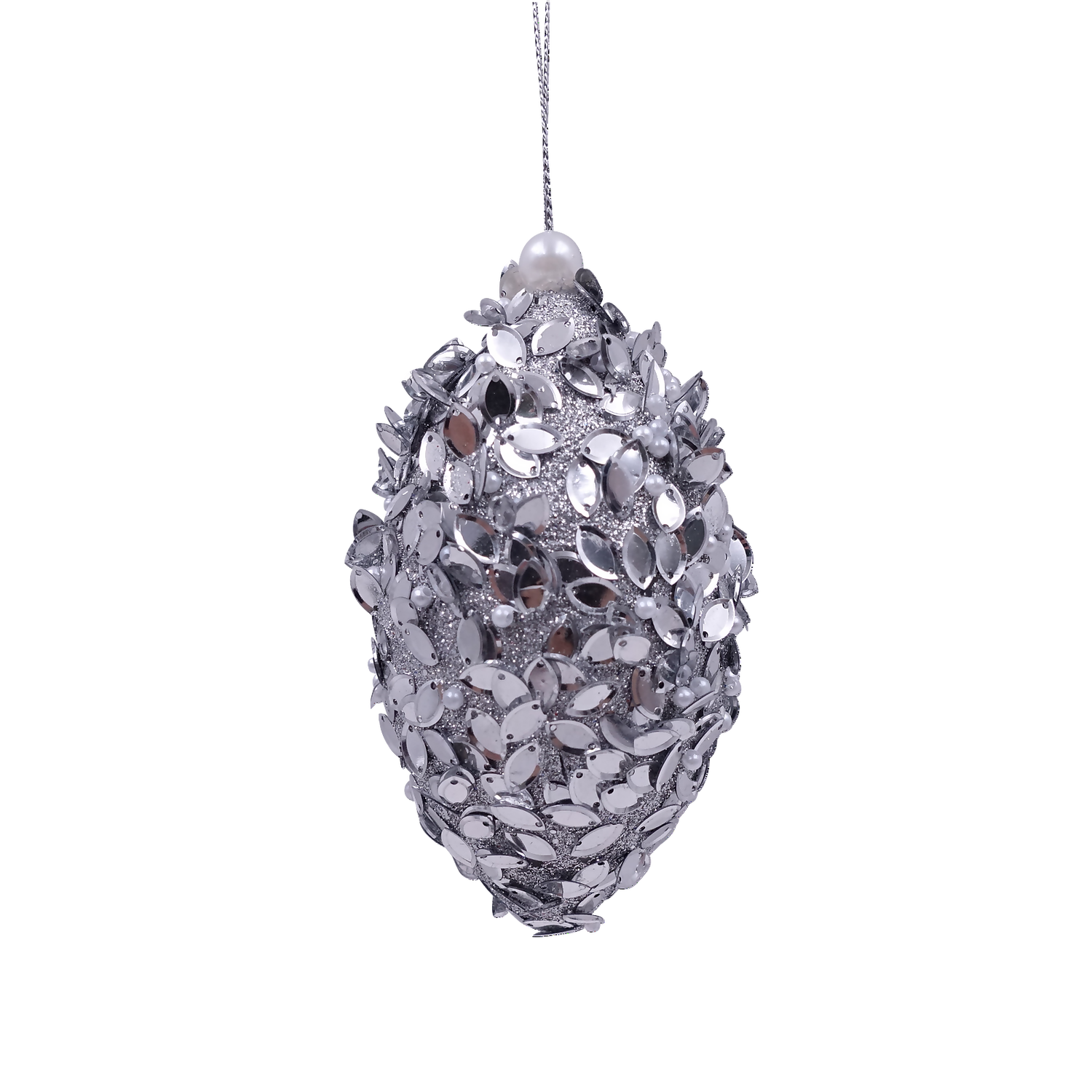 Silver Mirror Pearl Teardrop Christmas Tree Bauble - 80mm 1 Silver Mirror Pearl Teardrop Christmas Tree Bauble - 80mm