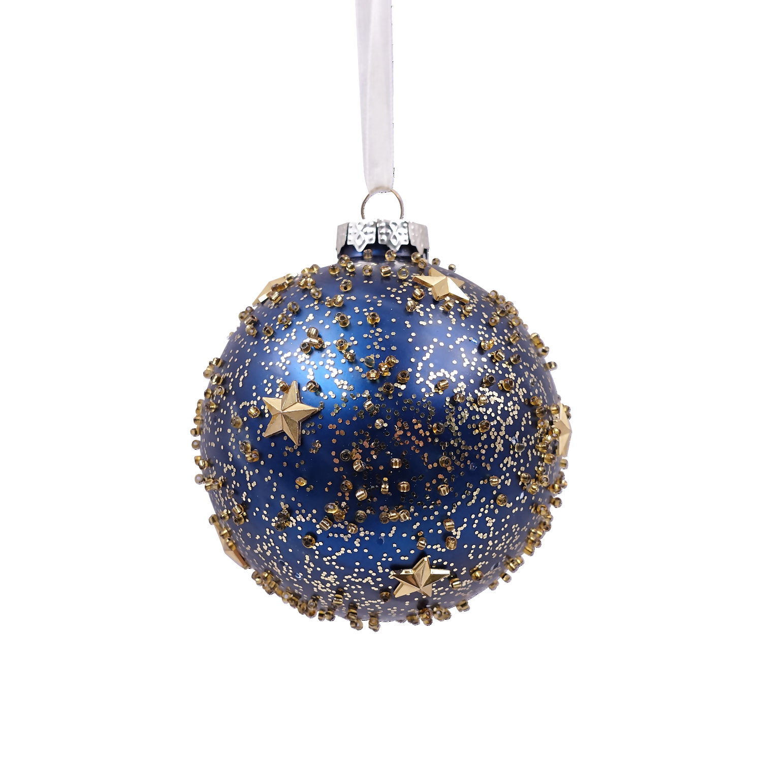 Navy & Gold Star Glass Christmas Tree Bauble - 90mm 1 Navy & Gold Star Glass Christmas Tree Bauble - 90mm