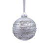 Silver Lines Beaded Stripe Glass Christmas Tree Bauble - 90mm