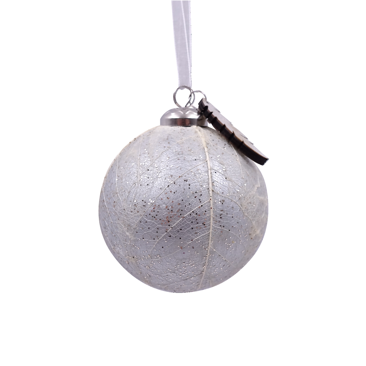 Silver Leaf Textured Christmas Tree Bauble - 90mm 1 Silver Leaf Textured Christmas Tree Bauble - 90mm