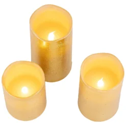 3 LED Christmas Pillar Candles - Gold (Battery Operated) -Yankee Candle Shop 13700645 1254966107575904