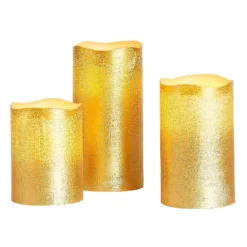 3 LED Christmas Pillar Candles - Gold (Battery Operated)