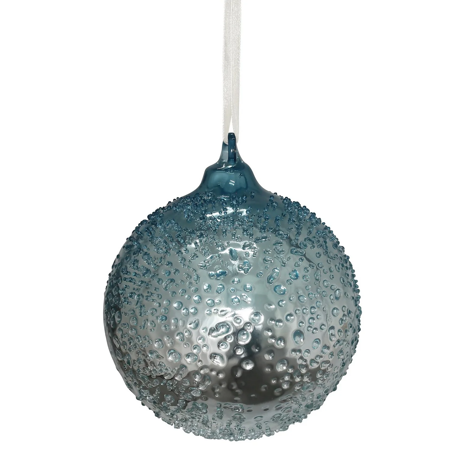 Duck Egg Textured Glass Christmas Tree Bauble - 90mm 1 Duck Egg Textured Glass Christmas Tree Bauble - 90mm