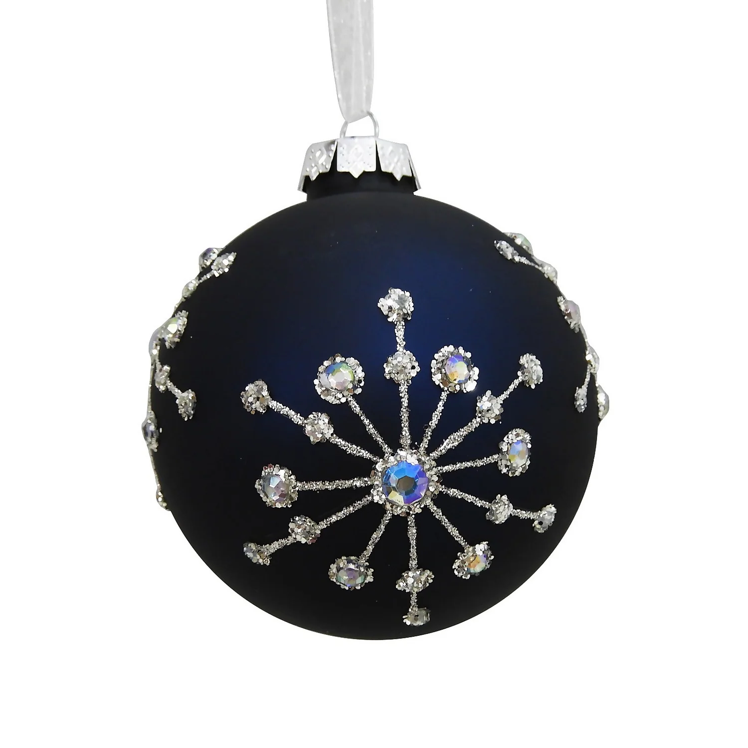 Navy Snowflake Jewel Christmas Tree Bauble - 90mm 1 Navy Snowflake Jewel Christmas Tree Bauble - 90mm