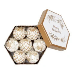 Gold & White Decoupage Tree Decoration Bauble Pack