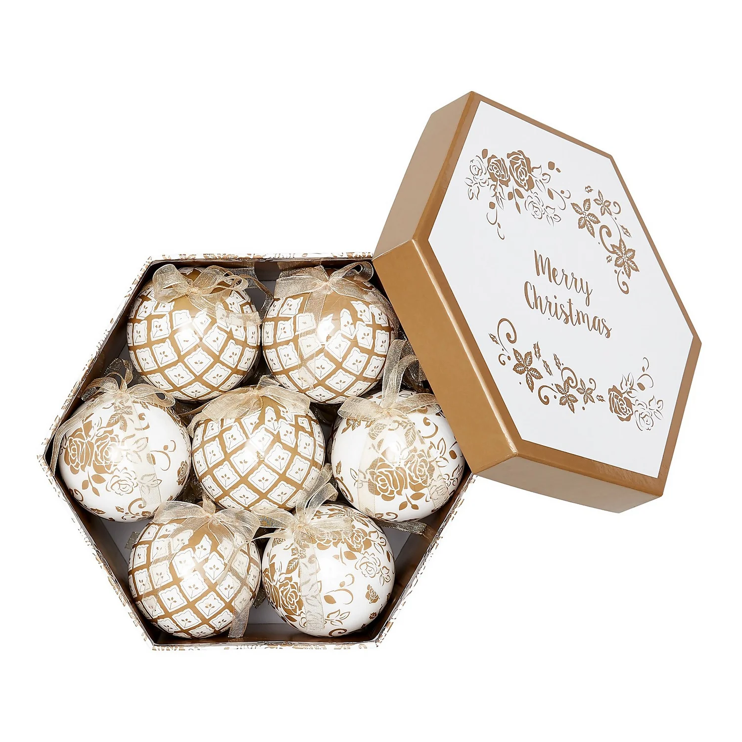 Gold & White Decoupage Tree Decoration Bauble Pack 1 Gold & White Decoupage Tree Decoration Bauble Pack