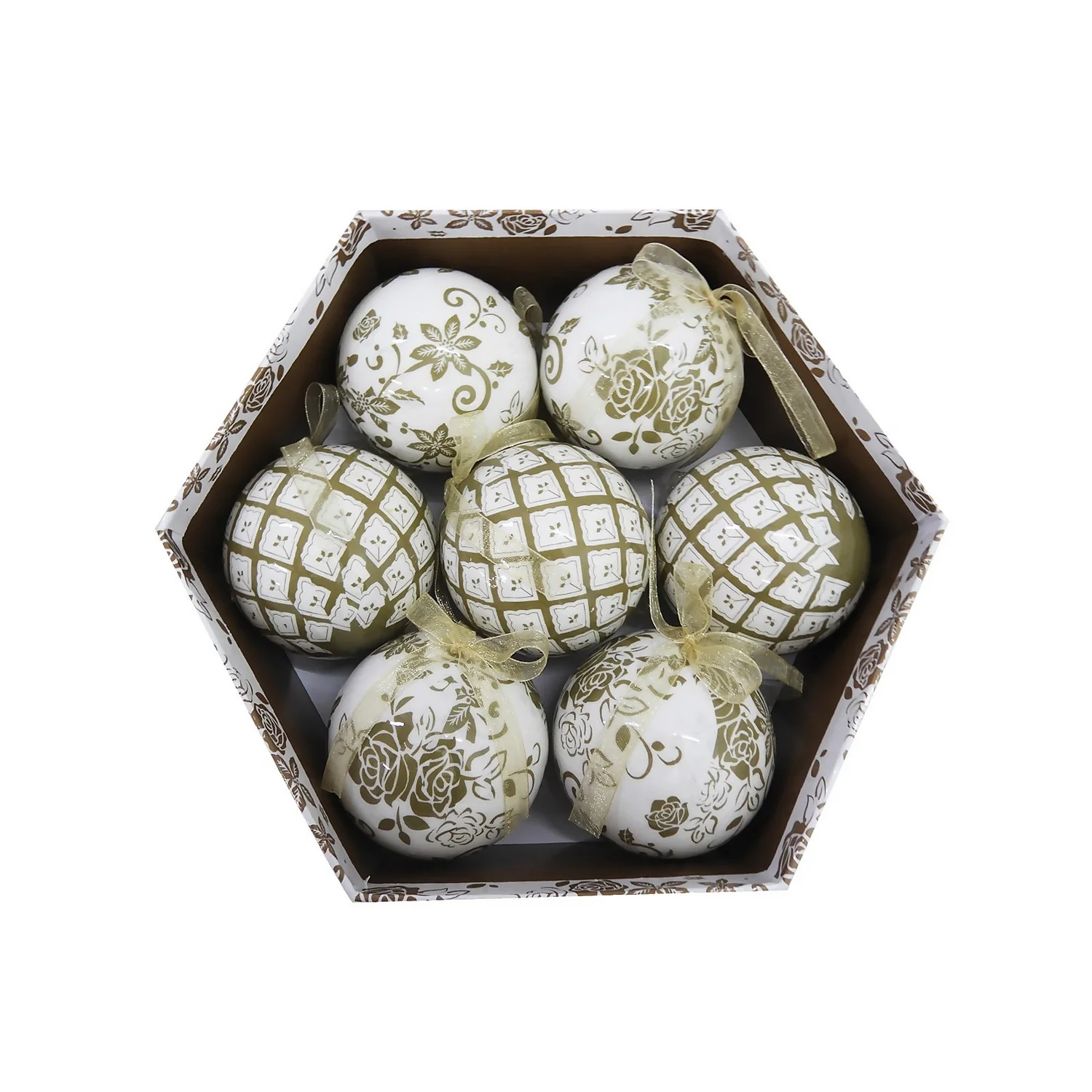 Gold & White Decoupage Tree Decoration Bauble Pack 2 Gold & White Decoupage Tree Decoration Bauble Pack - Image 2