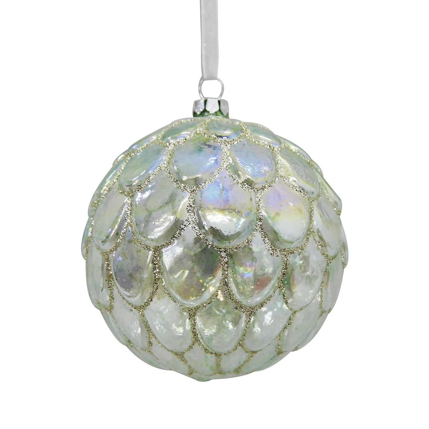Green Iridescent Scallop Christmas Tree Bauble - 100mm 1 Green Iridescent Scallop Christmas Tree Bauble - 100mm