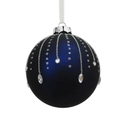 Dark Blue & Silver Meteor Glass Christmas Tree Bauble - 90mm