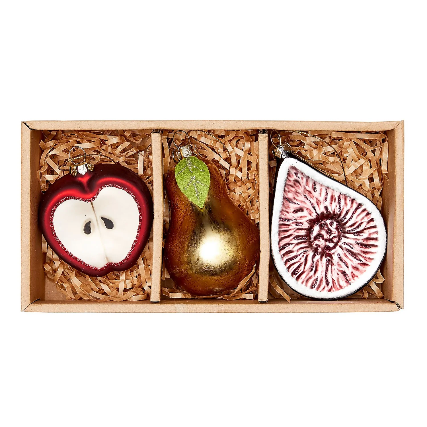 Festive Fruit Glass Christmas Tree Decoration Set - Pack Of 3 1 Festive Fruit Glass Christmas Tree Decoration Set - Pack Of 3