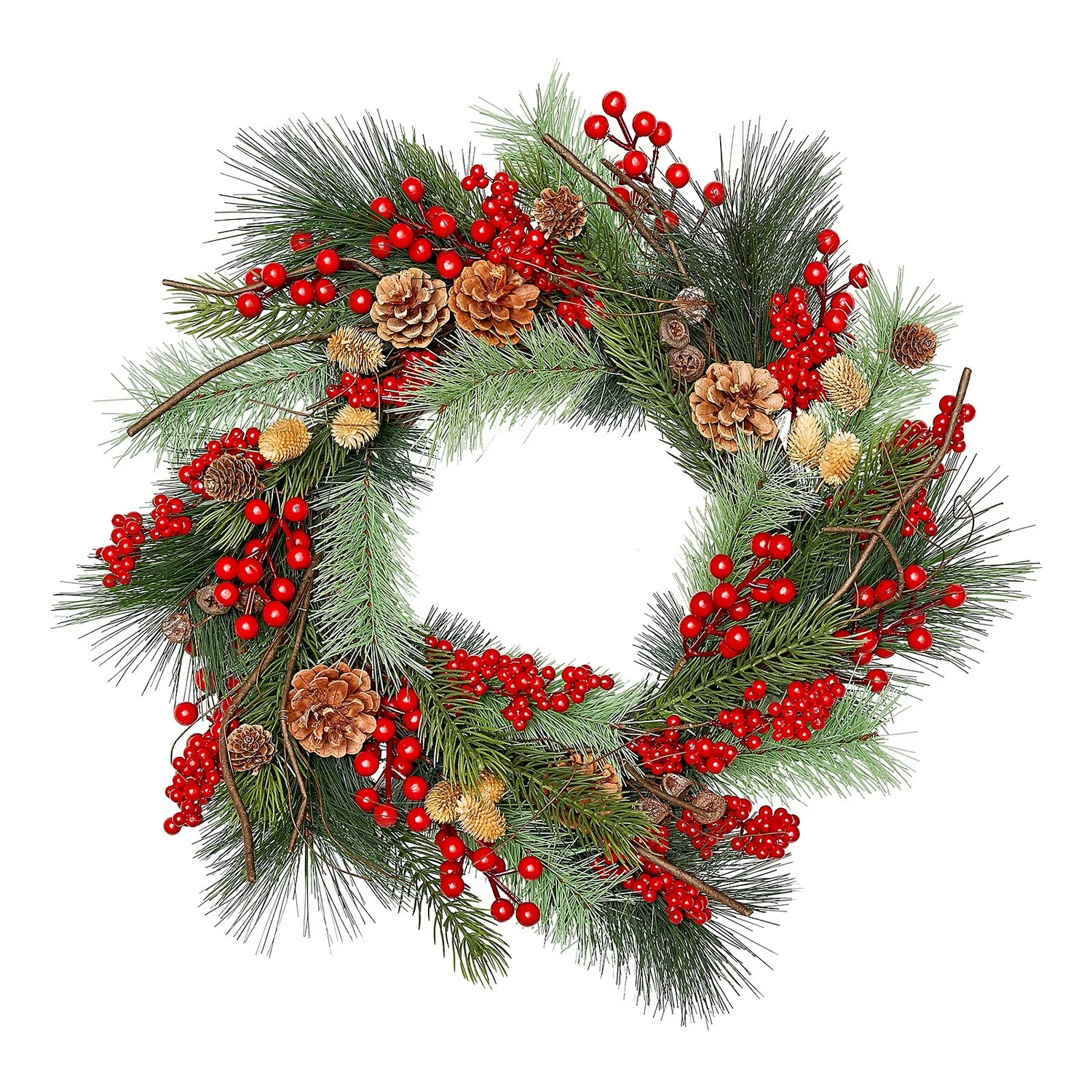 Natural Foliage With Red Berries Luxury Christmas Wreath - 55cm 1 Natural Foliage With Red Berries Luxury Christmas Wreath - 55cm